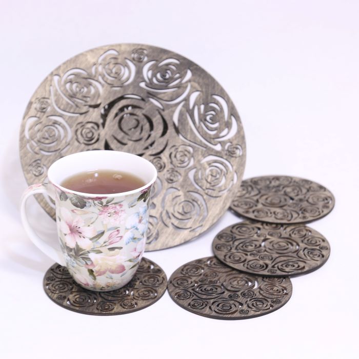 Coasters, hot tray with roses