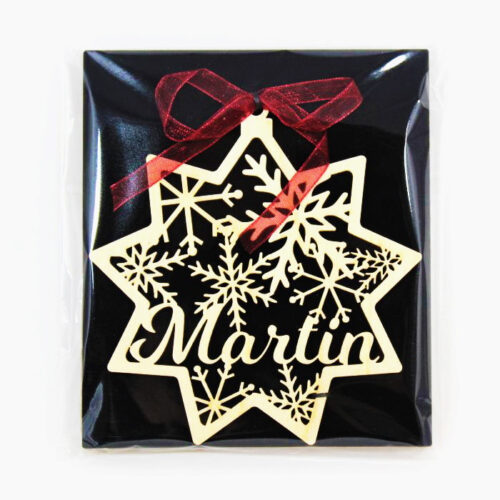 A wooden Christmas tree decoration